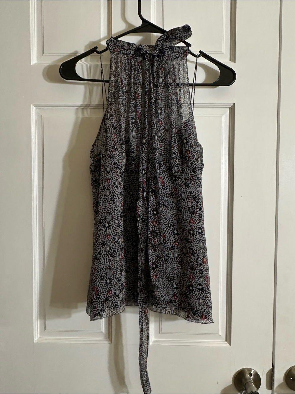 Elie Tahari Abstract Floral Silk Tie-Neck Halter Blouse Top Black Pink